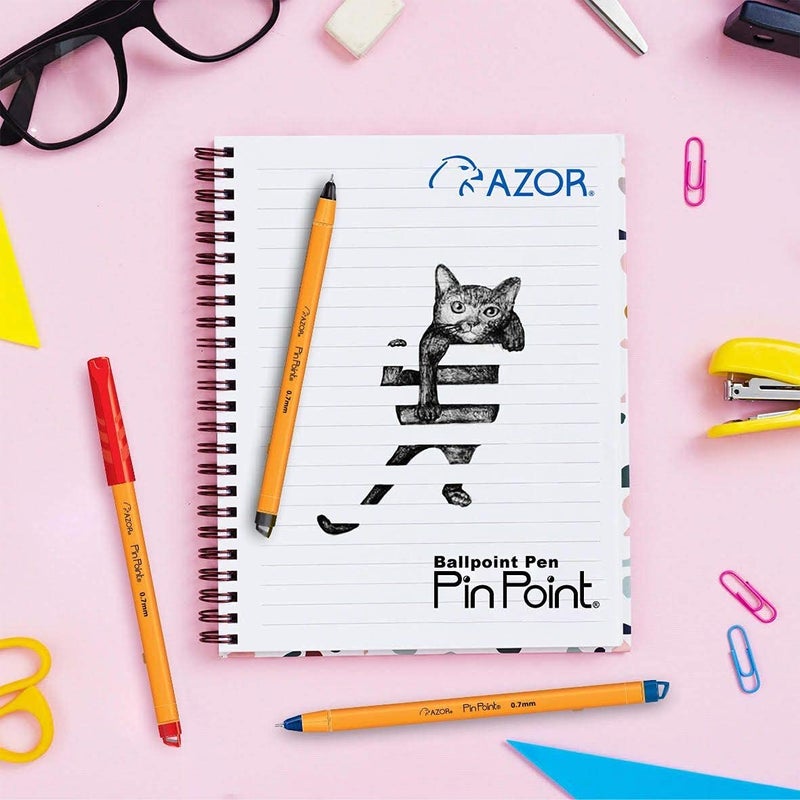 AZOR Pin Point Fine Point Writing Pens 0.7mm â€“ Ballpoint Pens Assorted (10 Pack: 5 Black, 3 Blue, 2 Red) - Image 3